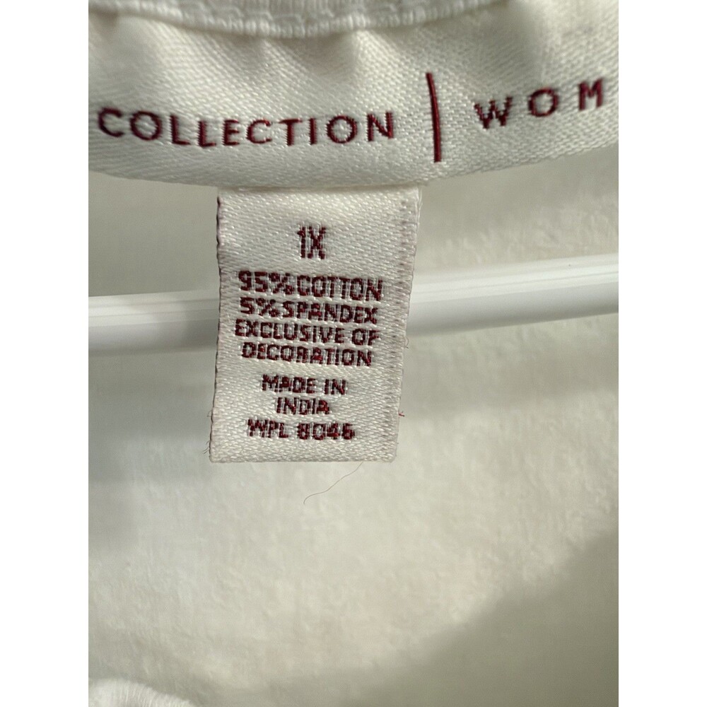 JM Collection Women's 1X White Knit Top Smocked Yoke Round Neck Stretch - Picture 5 of 6